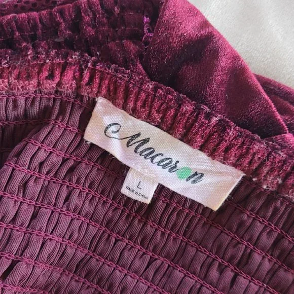 Deep Maroon Velvet/Lace Bralette w/ Criss-Cross Straps | Size L - Picture 5 of 6